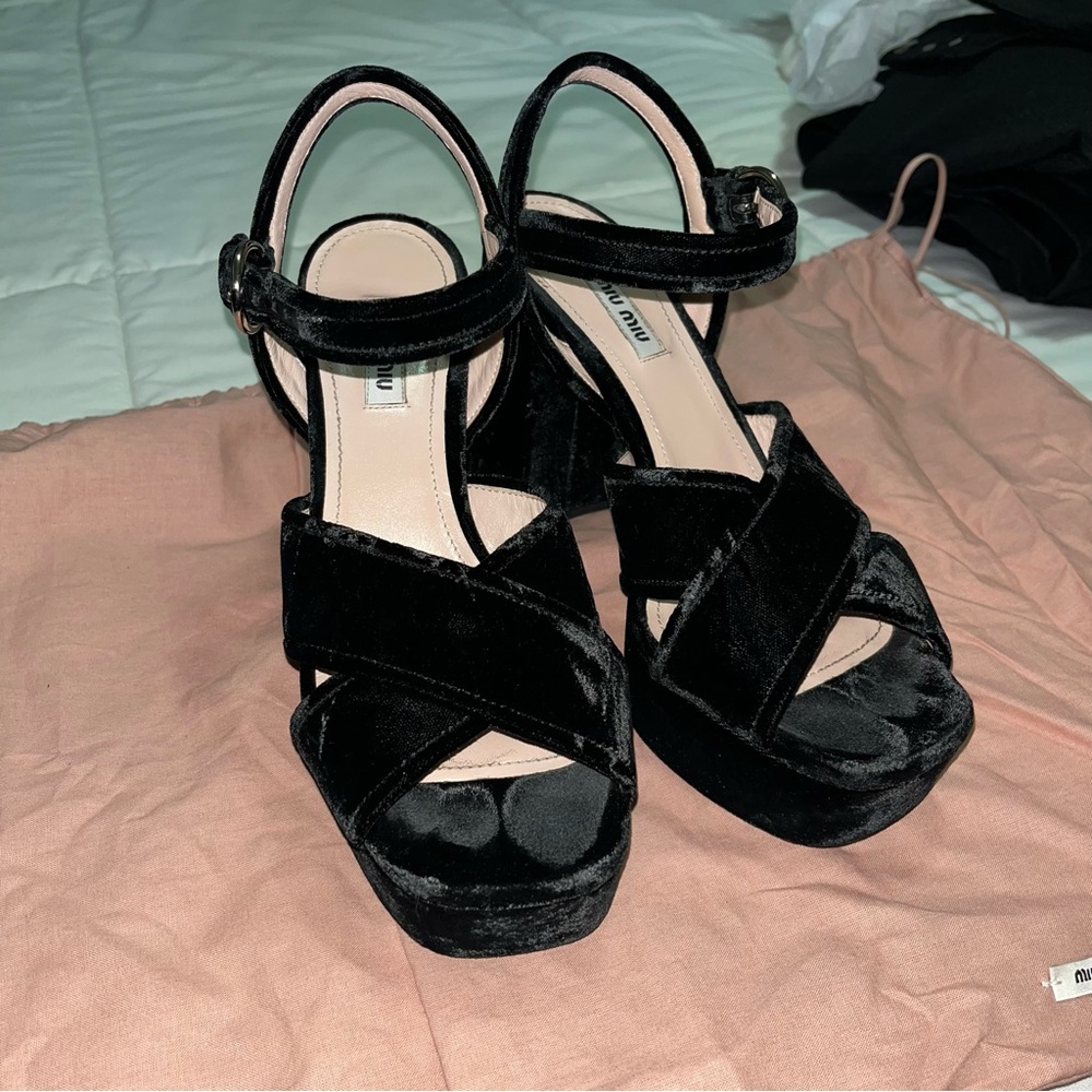 Miu Miu Black Platform Shoes with Strappy Details